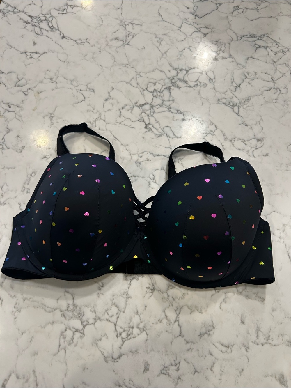Torrid Metallic Rainbow Heart XO Plunge Push Up Bra Size 42DD